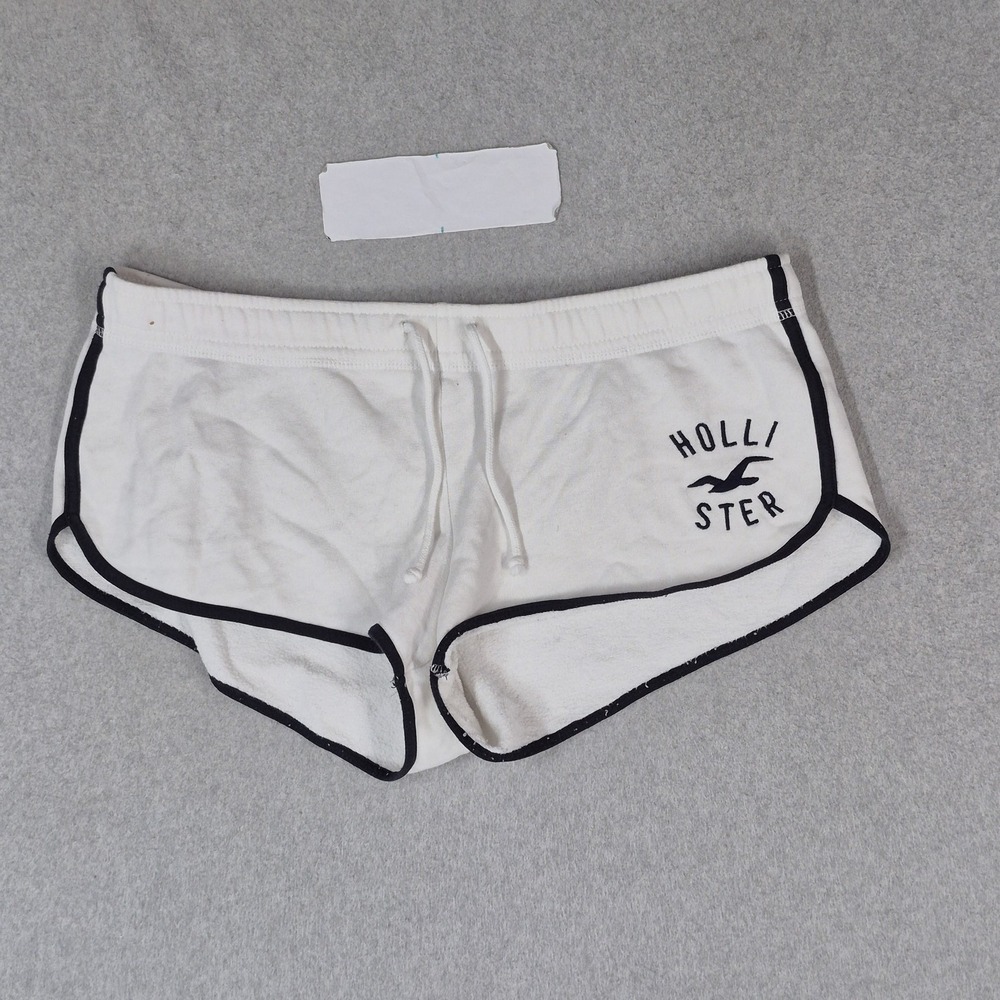 Hollister Women Shorts L White Sweat Logo Spellout Sweat Y2K Mini Stretch